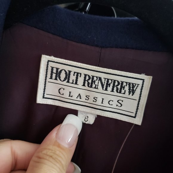 Holt Renfrew Retro Cashmere Navy Blazer Size 8 - Picture 9 of 10